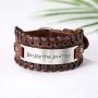 fishhook Trendy Engraved Inspirational Motivational Quotation Confirmation Message Leather Cuff Bangle Bracelet for Men Boys Women
