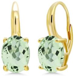Gem Stone King 4.20 Ct Oval Green Prasiolite 18K Yellow Gold Plated Silver Earrings