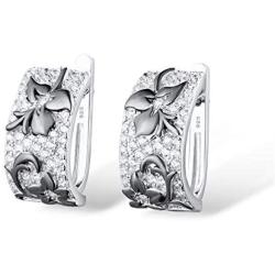 Santuzza Plated Black Maple Leaf Dangle Earrings 925 Sterling Silver Flower Leaves Earrings Cubic Zirconia Fashion Jewelry for Women