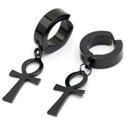 GUNGNEER Ankh Cross Stainless Steel Earrings Egyptian Pyramid Jewelry Accessories Men Women