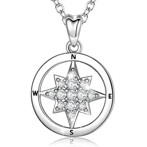 CELESTIA Sterling Silver Compass Necklace for Women Friendship Pendant Circle Necklace Graduation Christmas Gifts for Women Girls - 18 Chain CELESTIA Sterling Silver Compass Necklace for Women Friendship Pendant Circle Necklace Graduation Christmas Gifts for Women Girls - 18 Chain