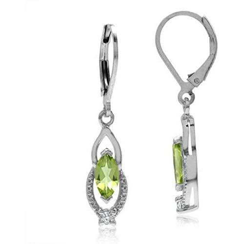 Silvershake 1.08ct. Natural Marquise Peridot and White Topaz 925 Sterling Silver Leverback Dangle Earrings Jewelry for Women