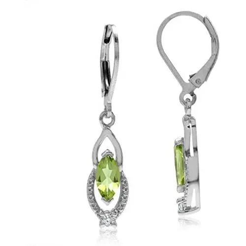 Silvershake 1.08ct. Natural Marquise Peridot and White Topaz 925 Sterling Silver Leverback Dangle Earrings Jewelry for Women Silvershake 1.08ct. Natural Marquise Peridot and White Topaz 925 Sterling Silver Leverback Dangle Earrings Jewelry for Women
