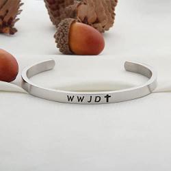 WUSUANED Religious Jewelry WWJD Cross Cuff Bracelet Bangle First Communion Gift