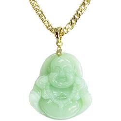 Smiling Laughing Buddha Lime Green Jade Pendant Necklace Cuban Cubana Gold Chain Genuine Certified Grade A Jadeite Jade Hand Crafted, Jade Neckalce, 14k Gold Filled Buddha necklace, Jade Medallion (18.00)