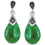 Dyed Green Jade Marcasite Pear Shaped Teardrop Dangle Stud Earrings For Women 925 Sterling Silver
