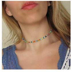 Yalice Multicolor Choker Necklace Chain Rainbow Seed Bead Necklaces Jewelry for Women and Girls