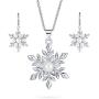 Christmas White Simulated Pearl Holiday Party Snowflake Pendant Necklace Earring Jewelry Set for Women Leverback Silver Plated