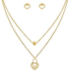 Edforce Stainless Steel Women Girls Heart Pendant Necklace and Earring Set