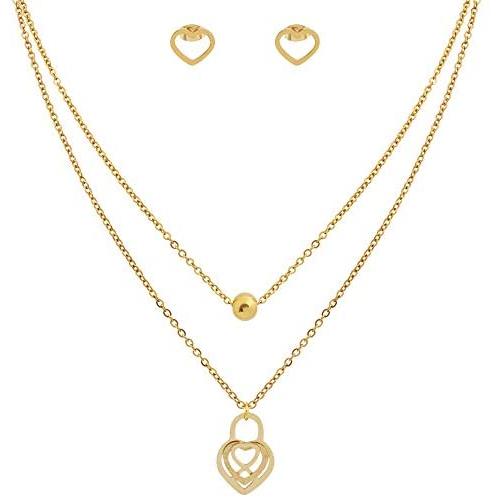 Edforce Stainless Steel Women Girls Heart Pendant Necklace and Earring Set