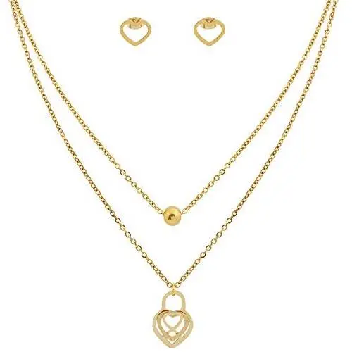 Edforce Stainless Steel Women Girls Heart Pendant Necklace and Earring Set
