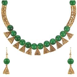 Efulgenz Boho Indian Oxidized Faux Pearl Beaded Vintage Tribal Statement Choker Necklace Earrings Jewelry Set