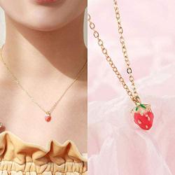 Dainty Strawberry Fruit Long Fringe Pendant Necklace Cute Strawberry Chokers Necklace for Women Girls
