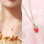 Dainty Strawberry Fruit Long Fringe Pendant Necklace Cute Strawberry Chokers Necklace for Women Girls