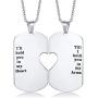 His and Hers Couple Necklace, Stainless Steel Matching Heart Dogtag Love Quote Engraved Stamped Pendant Necklace, Couples Necklace for Valentine Day Gift