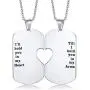 His and Hers Couple Necklace, Stainless Steel Matching Heart Dogtag Love Quote Engraved Stamped Pendant Necklace, Couples Necklace for Valentine Day Gift