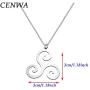 CENWA Stainless Steel Triple Spiral Necklace Emblem Amulet Talisman Charm