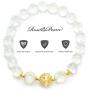 Rose&Poem Faceted Clear Quartz Crystal Bracelet, 14K Gold Plated Hollow Filigree Round Ball Charm Beaded Stretch Bracelet, Handmade 8mm Healing Crystal Gemstone Beads, Dainty Jewelry Gift