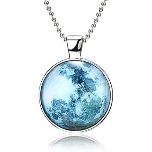 RINHOO Magical Fairy Glow in The Dark Moon Bead Chain Pendant Necklace White Gold Plated RINHOO Magical Fairy Glow in The Dark Moon Bead Chain Pendant Necklace White Gold Plated