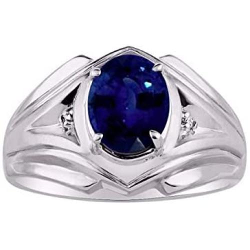 RYLOS Mens Rings Sterling Silver Rings Classic Designer Style 9X7MM Oval Gemstone & Genuine Sparkling Diamond Ring Color Stone Birthstone Rings For Men Mens Rings, Silver Rings, Size 8,9,10,11,12,13