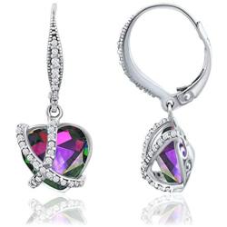 CRYSTAL ICE Rhodium Plated Swarovski Leverback Earrings, Colored Crystal with Zirconia Accents