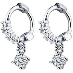 Tiny CZ Dangle Sterling Silver Small Hoop Earrings for Women Teen Girls 18K White Gold Plated with Charms Cartilage Sleeper Hoops Pave Cubic Zirconia Solitaire Crystal Drop Fashion Wedding Jewelry 6mm