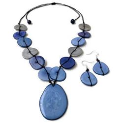Artesania Karissma Tagua Necklace and Earrings in Blue TAG667. Tagua Nut Jewelry, Organic Necklace, Eco Friendly Jewelry, Blue Statement Necklace Set