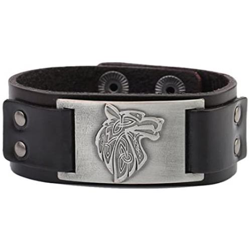 Dawapara Vintage Nordic Fenrir Viking Wolf Scandinavian Talisman Cuff Leather Bracelet Men Jewelry