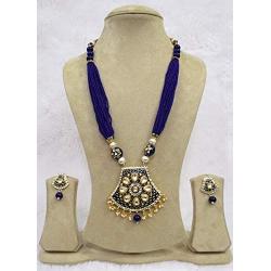 Babosa Sakhi Blue Meenakari Pendant Set Jaipuri Pearl Indian Traditional Kundan Necklace Jewelry