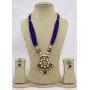 Babosa Sakhi Blue Meenakari Pendant Set Jaipuri Pearl Indian Traditional Kundan Necklace Jewelry