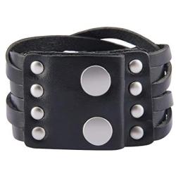 Jeilwiy Punk Leather Wristbands for Men Bracelets Handmade Wide Cuff Bangle Braided Jewelry Black Brown Adjustable - Teen Girls Boys Punk Fathers Gifts