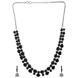 Efulgenz Boho Vintage Antique Ethnic Gypsy Indian Oxidized Silver Crystal Cubic Zirconia Bridal Necklace Earrings Jewelry Set