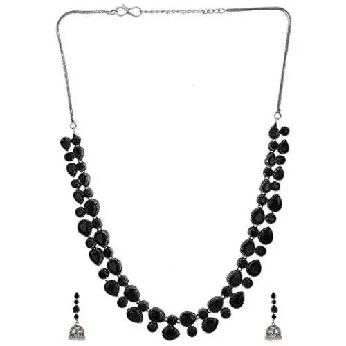 Efulgenz Boho Vintage Antique Ethnic Gypsy Indian Oxidized Silver Crystal Cubic Zirconia Bridal Necklace Earrings Jewelry Set Efulgenz Boho Vintage Antique Ethnic Gypsy Indian Oxidized Silver Crystal Cubic Zirconia Bridal Necklace Earrings Jewelry Set