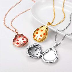 U7 Flying Ladybug Pendant Red Enamel Unique Animal Shape Photo Locket Pendant Necklace
