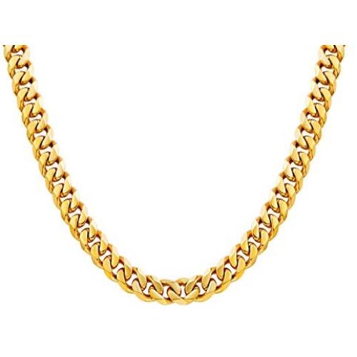 Men Chunky Miami Curb Cuban Chain Necklace 18k Real Gold Plated Stainless Steel Link Necklace for Men Women 6mm to 11mm 16 Inches to 36 Inches