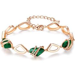 Leafael Wish Stone Link Charm Bracelet with Birthstone Crystals, Rose Gold Plated or Silver-Tone, 7''+2''