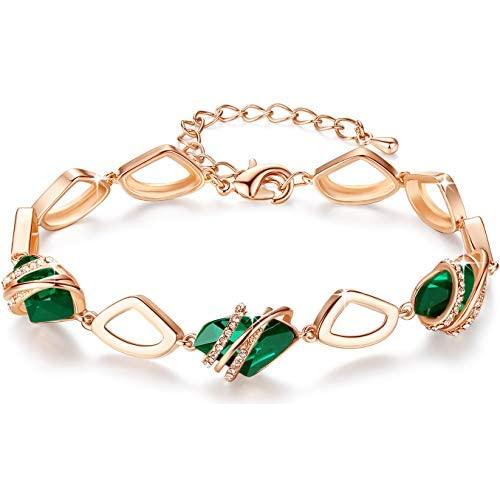 Leafael Wish Stone Link Charm Bracelet with Birthstone Crystals, Rose Gold Plated or Silver-Tone, 7''+2''