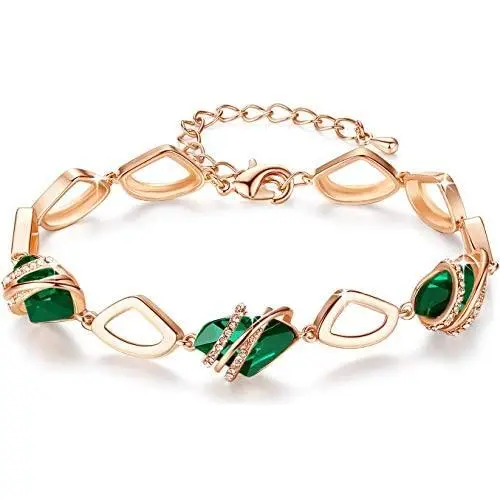 Leafael Wish Stone Link Charm Bracelet with Birthstone Crystals, Rose Gold Plated or Silver-Tone, 7''+2''