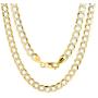 Nuragold 14k Yellow Gold Solid 7mm Cuban Chain Curb Link Diamond Cut Pave Two Tone Necklace, Mens Jewelry Lobster Lock 20'' 22'' 24'' 26'' 28'' 30''