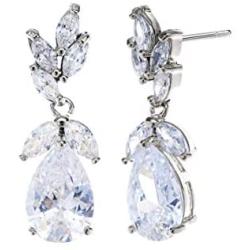 CZ Bridal Earrings for Wedding Women’s Elegant Teardrop Cubic Zirconia Cluster Floral Leaf Crystal Rhinestone Dangle Drop Earring for Bride Bridesmaids Mother of Bride Party Prom Earrings for Girls