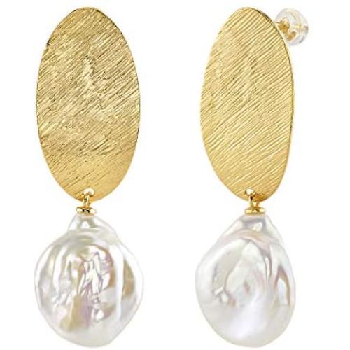 THE PEARL SOURCE 15mm Baroque Freshwater Pearl Julie Earrings for Women