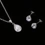 BaubleStar Silver Teardrop Crystal Pendant Necklace Stud Earrings Wedding Jewelry Set