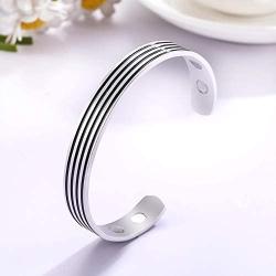 LUSSO Stainless Steel Magnetic Therapy Energy Cuff Bangle Engraving Geometric Pattern Health Care Amulet Bracelets for Women Men