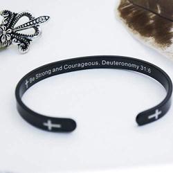 RENYILIN Black Religious Prayer Bracelet Christian Cross Cuff Baptism Faith Biblical Scripture Inspired Cuff Jewelry