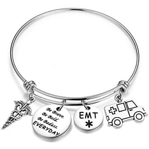 SEIRAA EMT Bracelet Caduceus Medical Gift EMT Jewelry Ambulance Charm Bracelet Makes Perfect EMT Gift for Nurse/Doctor