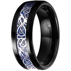 Tungsten Carbide Wedding Band Ring Blue Celtic Dragon, (Size 8mm Ring Size 8-13)