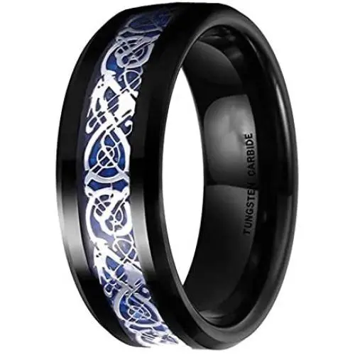 Tungsten Carbide Wedding Band Ring Blue Celtic Dragon, (Size 8mm Ring Size 8-13) Tungsten Carbide Wedding Band Ring Blue Celtic Dragon, (Size 8mm Ring Size 8-13)