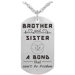 Sibling Necklace for Brother and Sister, Little Sister Dog Tag Necklace Jewelry Gifts to Big Brother for Birthday