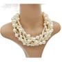 Womens Multi Strand Chunky Statement Pearl Necklace Choker for Women Bride Wedding Jewelry Set