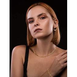 Gold Plated Paperclip Chain Necklace Rectangle Link Chain Bracelet Chunky Open Hoop Earrings Set for Women Jewelry